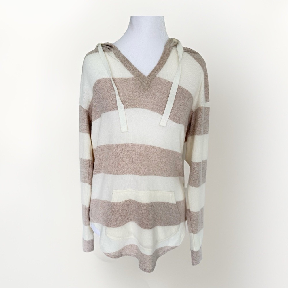 Market & Spruce Hoodie Womens Small Beige Cream Striped Lightweight Pullover